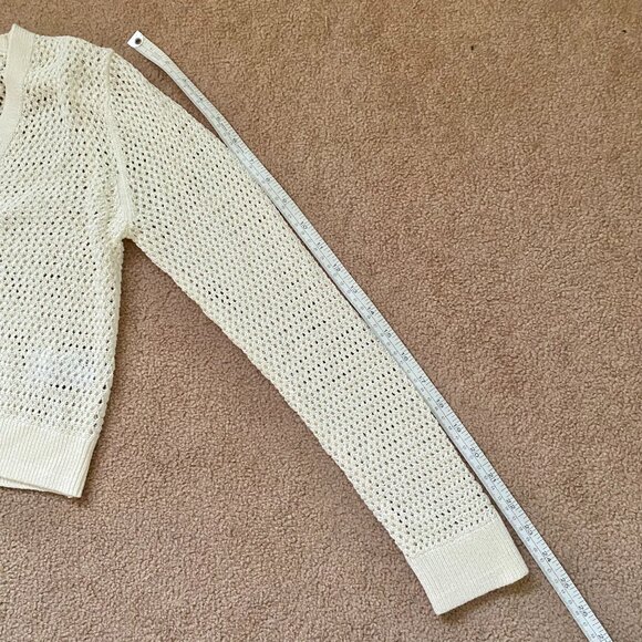 Uniqlo Women's XXS Mesh V-Neck Short Cardigan Sheer Off White Cream Linen - Picture 9 of 12